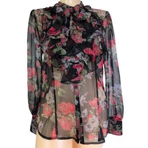 Ralph Lauren Sheer Floral Ruffle Top PM Romantic Ethereal Coquette Fairy Grunge